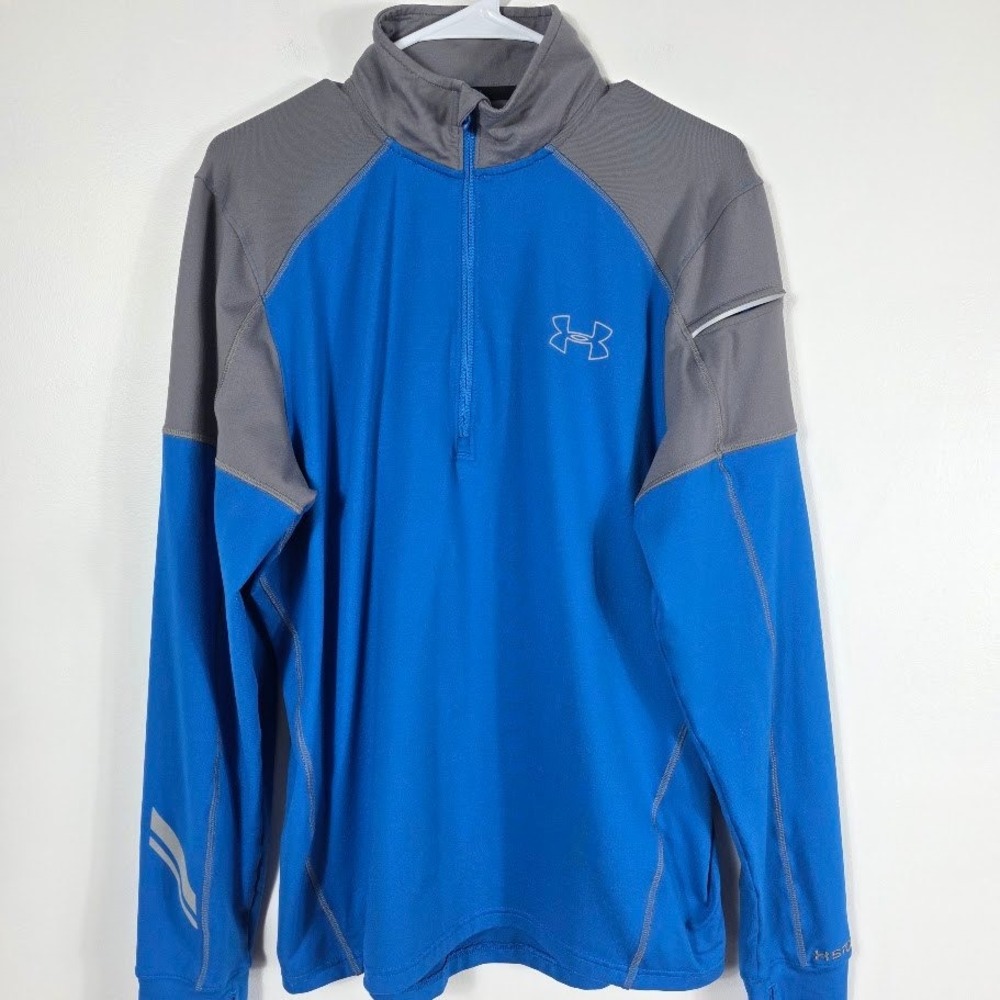 Under Armour 1/4 Zip Pullover Mens M Blue Grey Colorblock Reflective Running Top